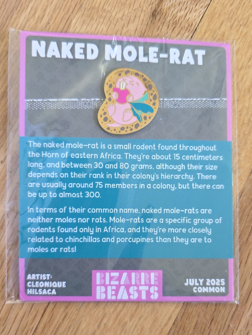 Bizarre Beasts July 2025 Enamel Pin Naked Mole-Rat Common